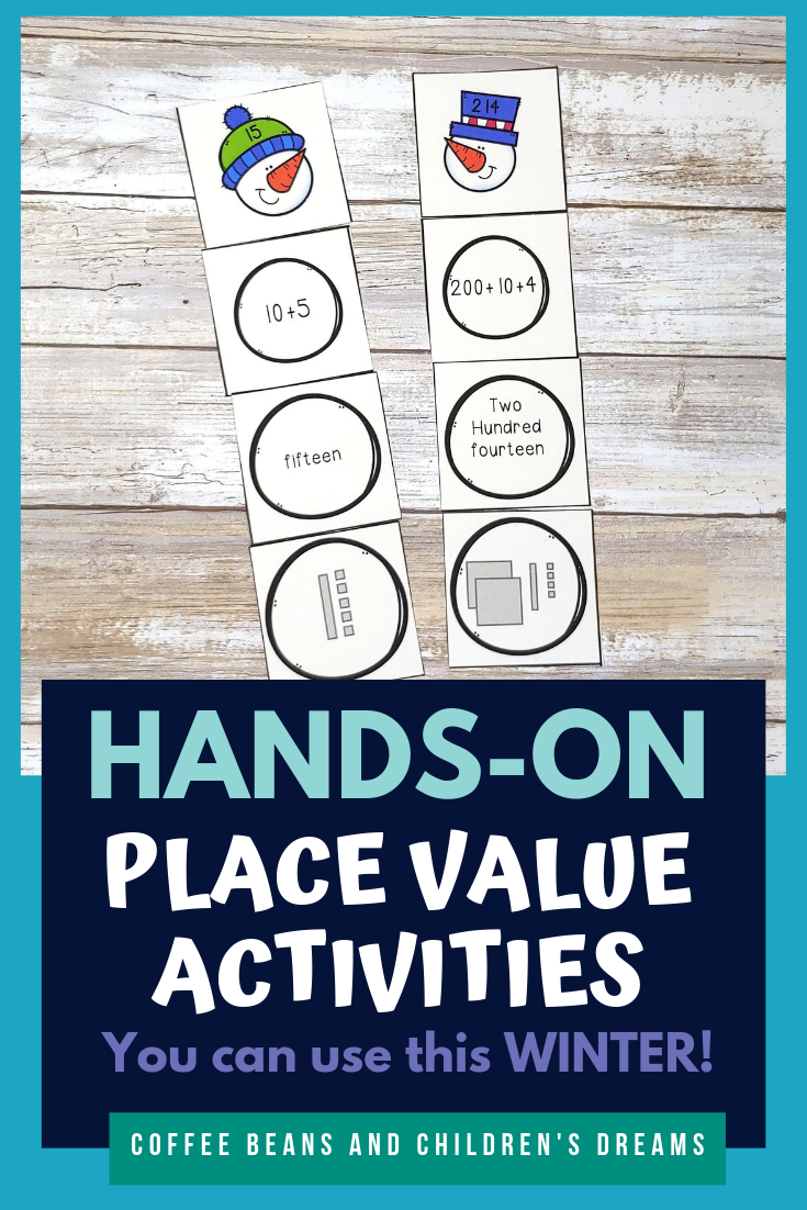 Place Value skills are so important for our students. Finding activities that are hands-on and engaging can be tough. This winter blog post shares 5 different activities you can easily add into your math block right away. Add a pack of cards and some dice and you have fun engaging activities that your students will love. These no prep print and go or easy prep activities will help you save time when planning your math block. #coffeebeanstpt #placevalue #winter