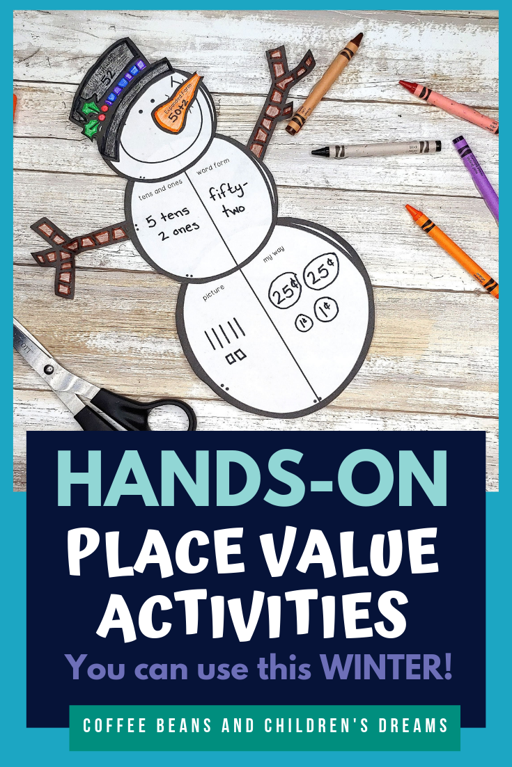 Place Value skills are so important for our students. Finding activities that are hands-on and engaging can be tough. This winter blog post shares 5 different activities you can easily add into your math block right away. Add a pack of cards and some dice and you have fun engaging activities that your students will love. These no prep print and go or easy prep activities will help you save time when planning your math block. #coffeebeanstpt #placevalue #winter